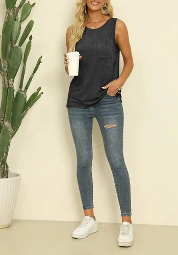 Vista 4 de TECREW Camiseta sin mangas de verano para mujer, cuello redondo, informal, básica