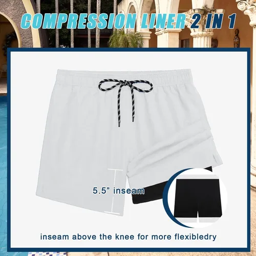 Vista 3 de COOFANDY Traje de baño para hombre con forro de compresión 2 en 1, traje de baño de secado rápido