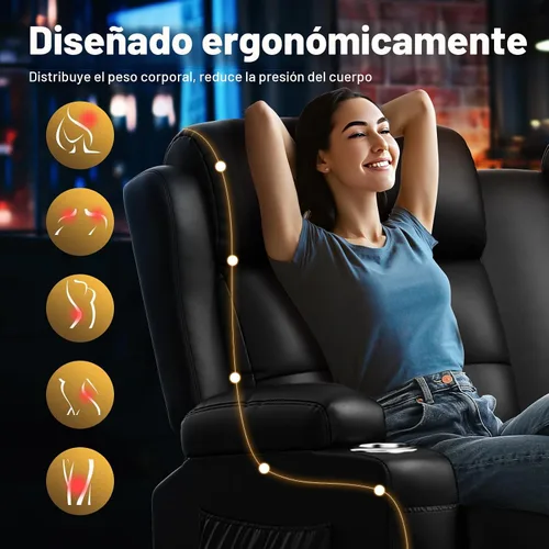 Vista 6 de Sofá reclinable de dos plazas, asientos de cine en casa, sofá reclinable con USB, consola central, sillón reclinable de pared para caravana