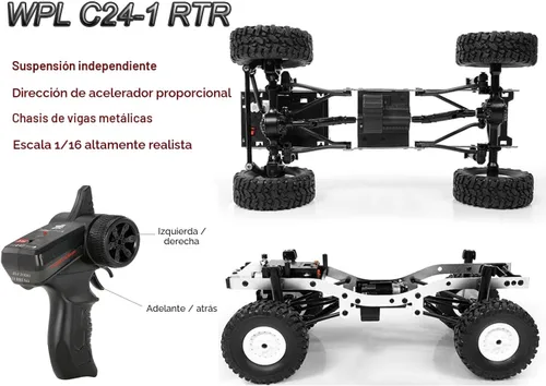 Vista 5 de HLSFWDRIVE Camiones RC WPL C24-1, RC Rock Crawler, RC Truck 4x4, Escala 1/16, RC Crawler Todo Terreno, Camioneta de Control Remoto 2.4G, Todo