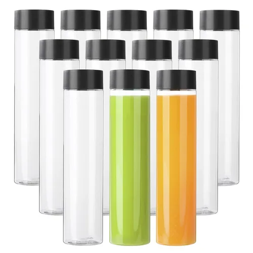 Vista 8 de zmybcpack Paquete de 24 botellas de plástico PET transparente de 10 onzas (10.1 fl oz) con tapas negras, botellas de plástico para batidos ideales