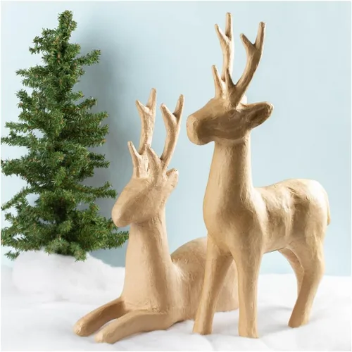 Vista 9 de Factory Direct Craft Juego de 2 esculturas de reno prefabricadas de ciervos sentados y parados sin terminar para decoraciones de Navidad y Paquete