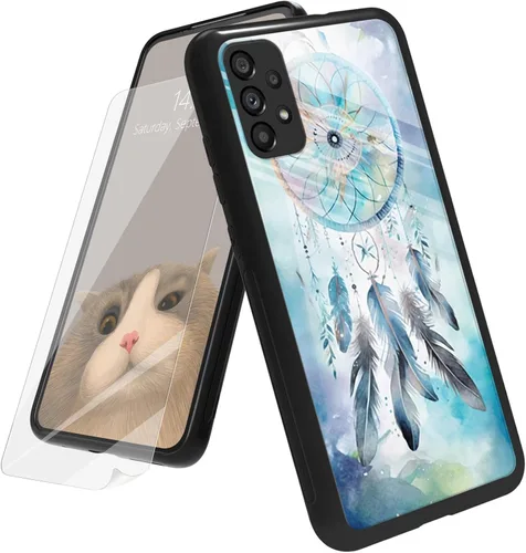 Vista 200 de Funda para Samsung Galaxy A12 5G con protector de pantalla, parte trasera de vidrio templado + TPU de silicona suave que absorbe los golpes