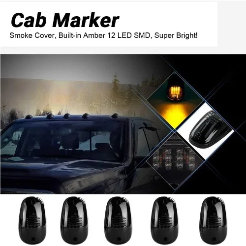Vista 13 de 5 luces marcadoras de cabina, compatibles con Dodge Ram 1500 2500 3500 4500 5500 2003-2018 con lente ahumada, carcasa LED ámbar, luces de techo