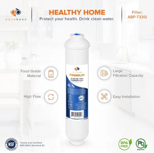 Vista 3 de Aquaboon Filtro de agua de carbón activado T33 - Filtro de agua en línea para refrigerador se adapta a línea de agua de 1/4 - Filtro para máquina