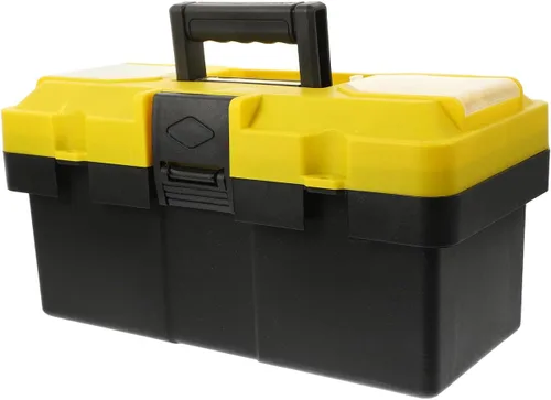 Vista 9 de Caja de herramientas apilable de plástico resistente con asa y candado, caja de transporte para electricista para almacenamiento de herramientas