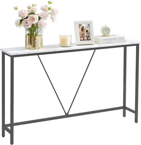 Vista 9 de VASAGLE Mesa de sofá consola, mesa de entrada estrecha, para sala de estar, dormitorio, fácil montaje, gris carbón y negro tinta ULNT020B04