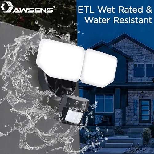 Vista 2 de Focos de seguridad LED de 30W con sensor de movimiento al aire libre, 180 grados, 2600 lm, 5100 K, resistente al agua ETL, foco detector