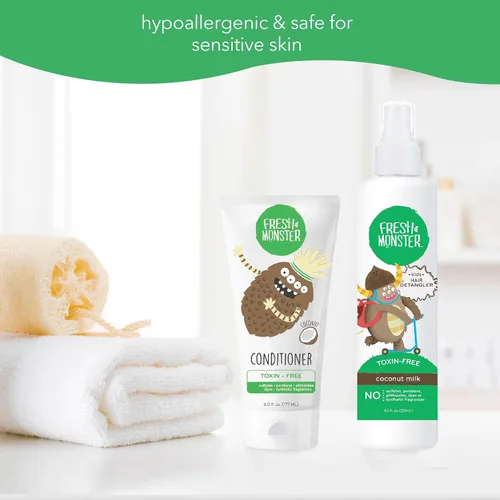 Vista 7 de Fresh Monster Paquete desenredante de cabello para niños, desenredante de 8.5 onzas y acondicionador de 6 onzas, sin toxinas, hipoalergénico