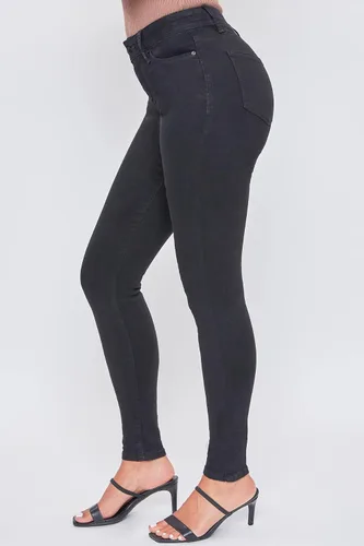 Vista 3 de YMI Jeans ajustados básicos de 1 botón para mujer, hechos con fibras recicladas
