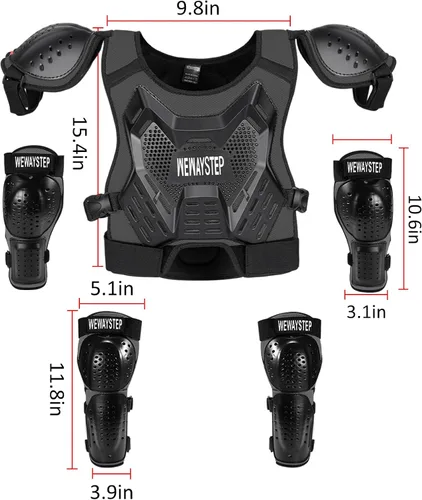 Vista 3 de Protector de Pecho para Bicicleta de Tierra para Niños - Chaleco de Armadura de Motocicleta Motocross con Rodilleras y Coderas - Traje de Protección