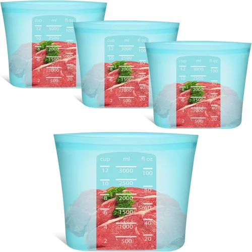 Vista 30 de Bolsas de Alimentos Reutilizables, Paquete de 12 Bolsas de Almacenamiento de Alimentos 100% Silicona que se Mantienen de Pie con Cierre Hermético