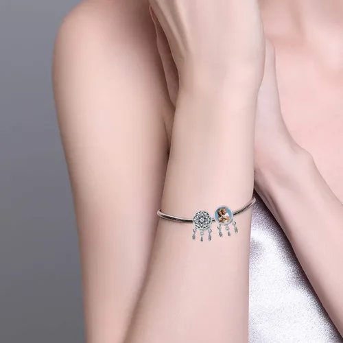 Vista 4 de LONAGO Abalorio de foto personalizado para pulsera de plata de ley personalizable, regalo para mujeres