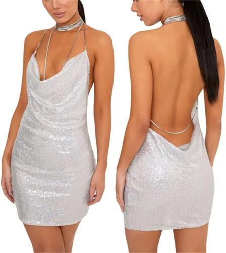 Vista 2 de Christmas Party Dress Fashionable Ladies Sequined Necklace Sexy Dress New Years Dress