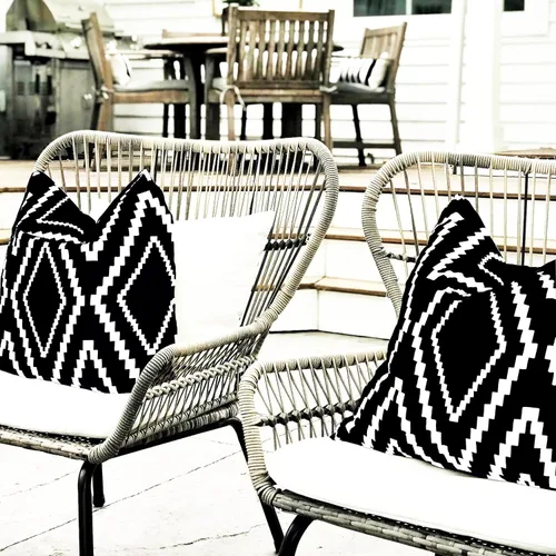 Vista 9 de Juego de 2 fundas de almohada para exteriores, impermeables, geométricas bohemias en blanco y negro para muebles de patio, fundas de almohada