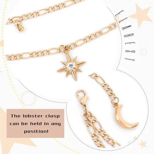 Vista 5 de ELABEST Cadena de vientre con cuentas en capas, cadena de cintura de estrella dorada, cadena de diamantes de imitación, accesorios de joyería