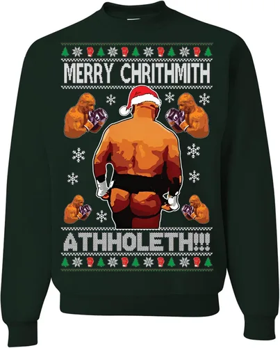 Vista 30 de wild custom apparel Merry Chrithmith Kith My Ath suéter feo de Navidad divertido con cuello redondo sudadera Negro