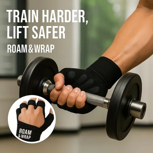 Vista 3 de Roam & Wrap Guantes de levantamiento de pesas con muñequeras – Guantes de gimnasio extra acolchados y ventilados para hombres y mujeres – Ideal