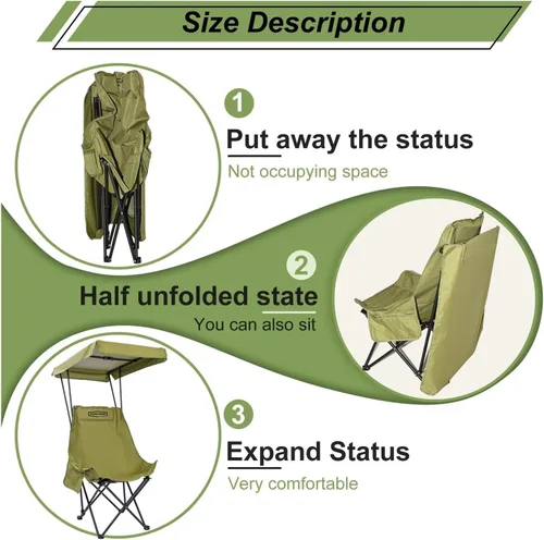 Vista 3 de Portable Camping Chair Beach Chair with Shade Canopy, Fold Lightweight Oversized Fit for All, Easy to Open and Close
