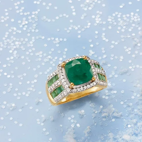 Vista 4 de Ross-Simons 370 ct tw Emerald and 40 ct tw White Topaz Ring in 18kt Gold Over Sterling