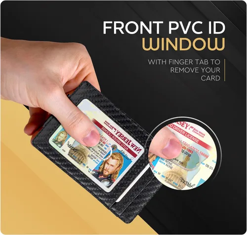 Vista 56 de Billetera de cuero con clip para dinero, bolsillo frontal delgado, bloqueo RFID con imán súper fuerte
