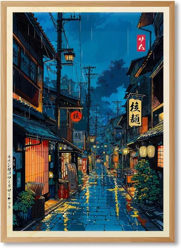 Vista 15 de Póster de arte de pared de casa de té japonesa de Tokio, arte callejero nocturno de Kioto, impresión en lienzo, ilustración retro japonesa