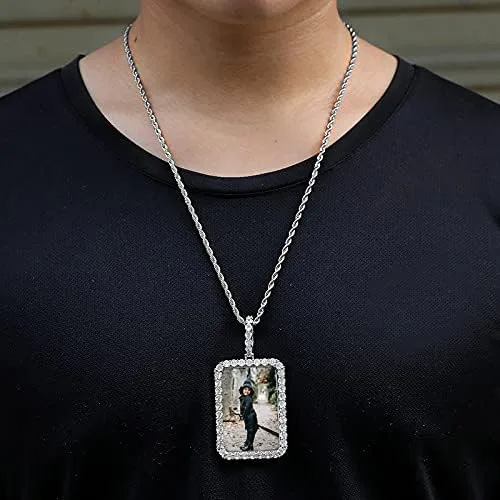 Vista 6 de QUNTING Collar con foto personalizada para hombres cadena de imagen redonda personalizada para mujeres medallones de amor joyería hip hop llavero