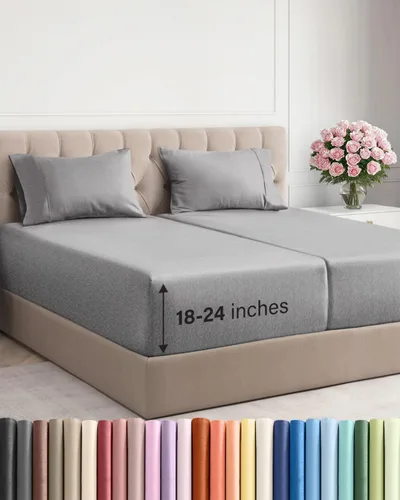 Vista 120 de Sábanas individuales de bolsillo extra profundo, sábanas transpirables y refrescantes de 3 piezas, juego de sábanas de lujo para hotel, suaves, sin