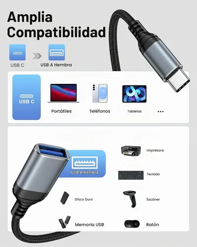 Vista 7 de AILKIN - Adaptador USB C a USB 3.0, USB C macho a USB hembra OTG Cable