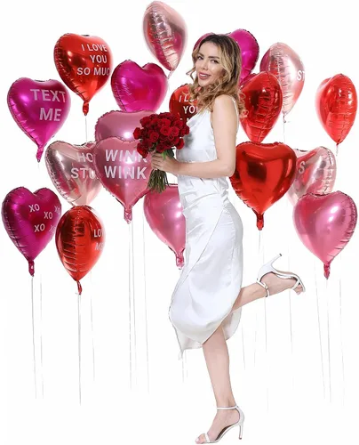 Vista 3 de 18 globos de corazón de aluminio de 18 pulgadas con letras de mylar, globos de corazón para el día de San Valentín, proponer matrimonio, boda