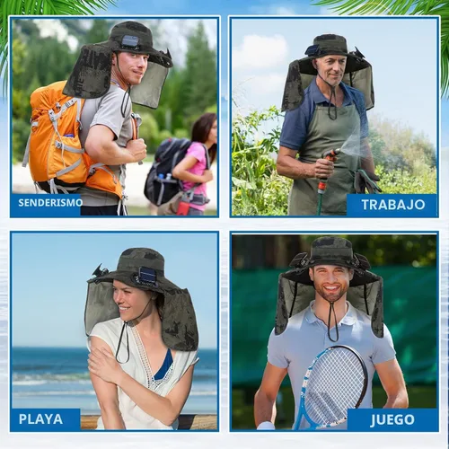 Vista 6 de Chuarry - Sombrero de ala ancha con 2 ventiladores, camuflaje verde militar
