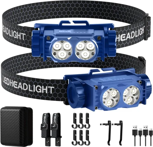 Vista 11 de Linterna frontal recargable, 2 unidades, 4500 L, luz súper brillante, LED, recargable con luz blanca, lámpara de cabeza impermeable con diadema