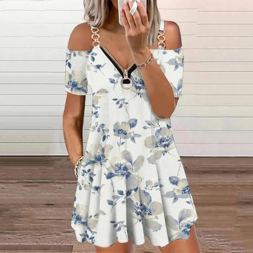 Vista 2 de SNKSDGM Vestido corto de playa con cuello en V sin mangas con cremallera tirantes delgados para verano casual acampanado con vuelo para playa Negro