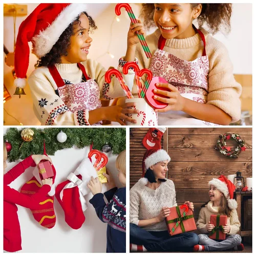 Vista 6 de Soaoo 60 recipientes de tubo con forma de bastón de caramelo de Navidad a granel de 12 pulgadas vacíos para dulces navideños con decoración roja