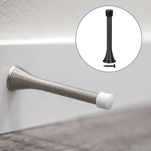 Vista 6 de uxcell 6 topes de puerta de resorte, tope de puerta flexible de 3-3/4 pulgadas con parachoques de goma y tornillos para proteger la parte inferior