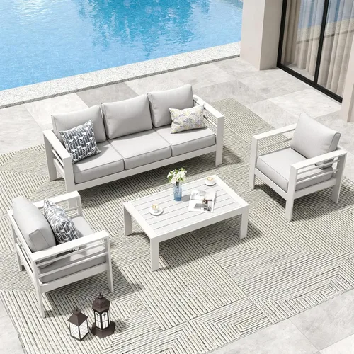 Vista 19 de Amopatio - Juego de muebles de aluminio para patio con cojines de olefina Gris oscuro/ Dorado