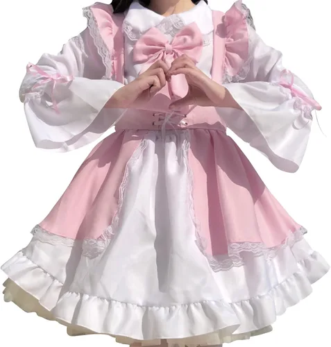 Vista 5 de Linda ropa de Lolita para mujer, disfraz de anime (rosa, XL)