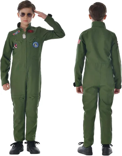 Vista 6 de TUSAUW Traje de vuelo para niños, disfraz de piloto de la Fuerza Aérea, conjunto de accesorios para niños, disfraz de Halloween