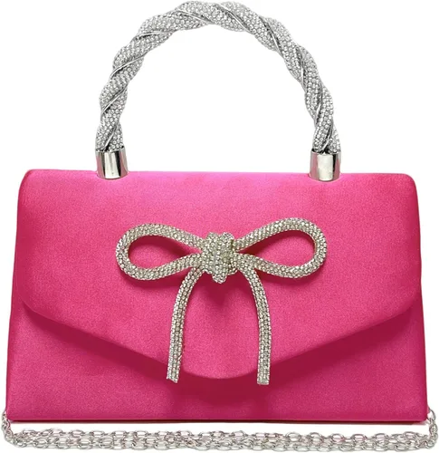 Vista 9 de Bolso de noche para mujer, con lazo brillante, para boda, con diamantes de imitación, bolsos elegantes para fiestas, bailes de graduación