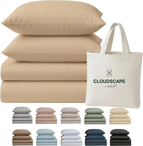 Vista 21 de Cloud Scape Linen - Juego de sábanas de 100% algodón egipcio, tamaño individual, juego de ropa de cama de lujo de 3 piezas, 400 hilos, calidad