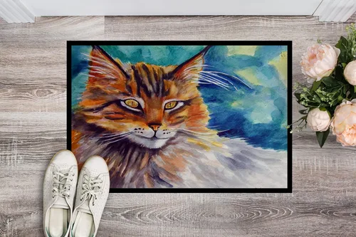 Vista 2 de Caroline's Treasures 7421JMAT - Tapete Maine Coon Cat Watching You de 24 x 36 pulgadas, para interiores y exteriores, para entrada, antideslizante