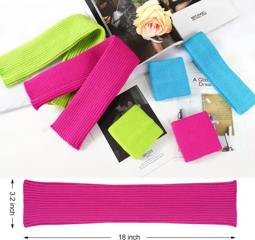 Vista 4 de Calentadores de piernas para mujer, muñequeras con diadema de los años 80, juego de calentadores de piernas de neón para deporte, yoga, ropa