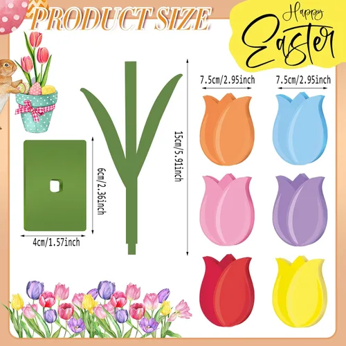 Vista 3 de Yuntau 6 letreros de madera de tulipanes de primavera, decoración de mesa retro, tulipanes de granja, decoración de mesa, centro de mesa, bandeja