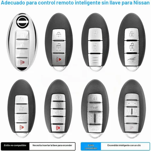 Vista 2 de Funda compatible con llavero Nissan con llavero de cuero, funda de TPU suave para llave inteligente Altima Maxima Rogue Armada Pathfinder Smart Key