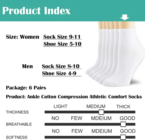 Vista 3 de NevEND Paquete de 6 calcetines deportivos de algodón para mujer con acolchado grueso y transpirable, Blanco