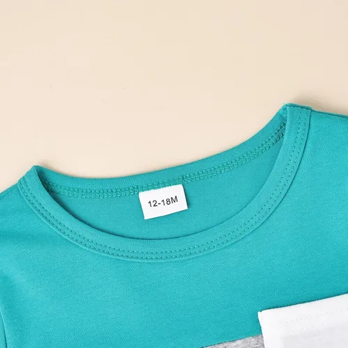 Vista 35 de Ropa para bebé niño pequeño, trajes de verano de manga corta, camiseta de retazos y pantalón con bolsillo, conjunto de 2 piezas, 12 meses a 4 años