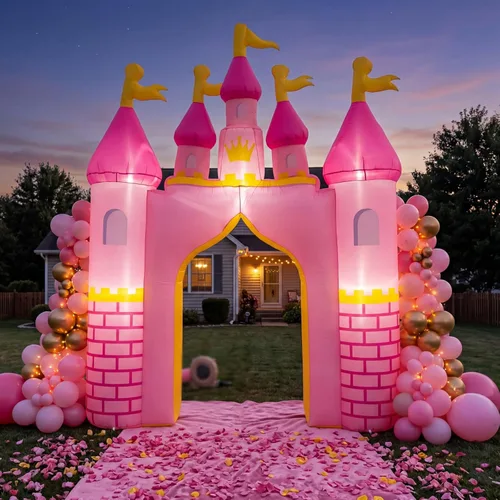 Vista 26 de VIHOSE Arco de castillo inflable verde de 10 pies con luces LED