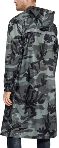 Vista 2 de AXESQUIN Chaqueta impermeable larga para hombre con capucha, impermeable, reflectante, ligera, plegable, para exteriores