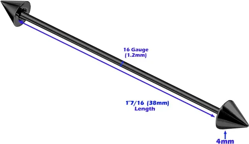 Vista 2 de MATIGA 2 unids anodizado 0.56 oz 1 12 1.496 in barra industrial piercing joyería pendiente cartílago oreja andamio 0.157 in cono más opciones