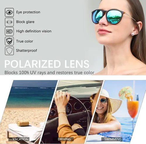 Vista 3 de VIYSIOO Gafas de sol para mujeres y hombres gafas de sol vintage para mujer paquete de 3 unidades redondas clásicas retro espejadas polarizadas